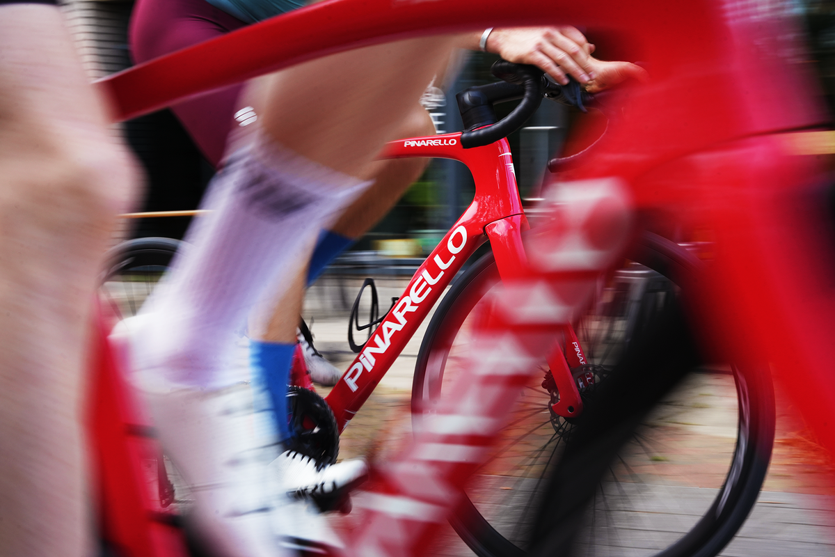 A Pinarello F5 hire bike in action
